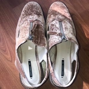 ZARA velvet slingback Brogues Rose gold color